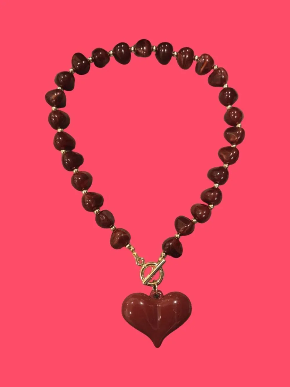 Juniors ~Puffed Heart Burgundy Necklace w gold hardware ~ New